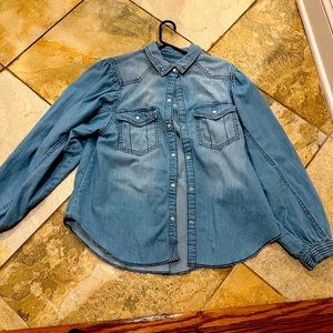 Free people chambray button up ballon sleeve top